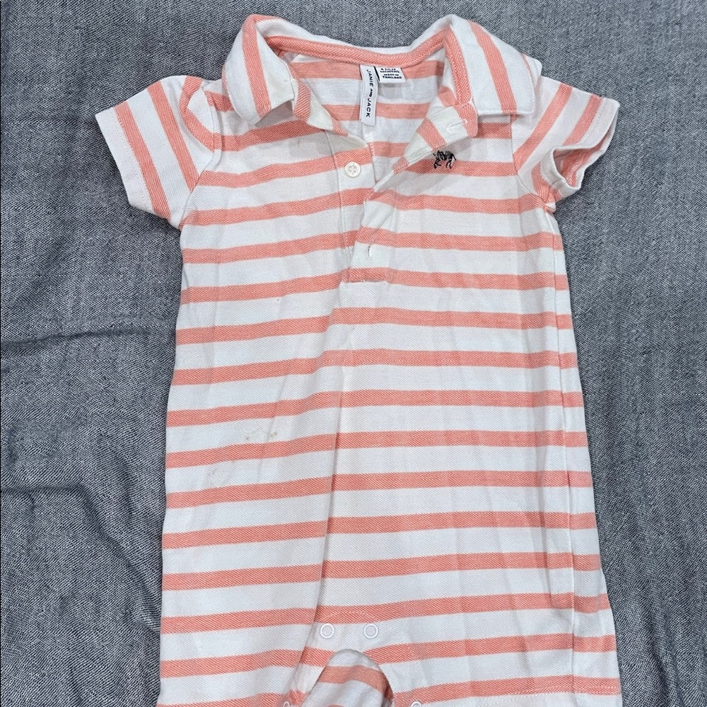 Janie and Jack peach and white polo onesie 6-12 mo